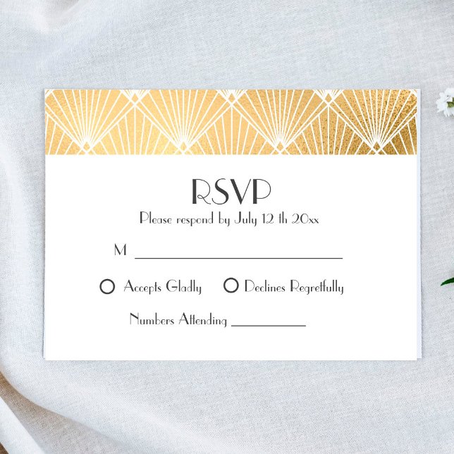 Cartes de réponse Mariage Art Déco Or Gatsby Éléga (Créateur téléchargé)