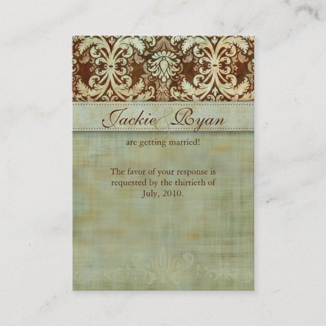 Cartes de réponse mariage Damask Vert Vintage (Devant)