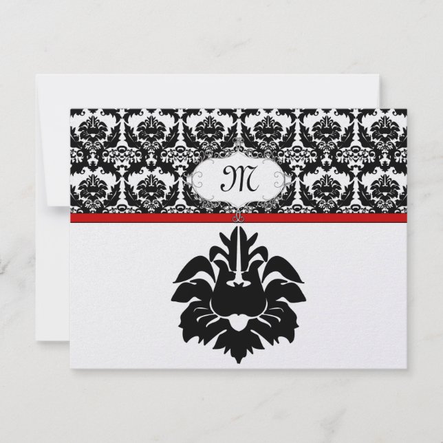 Cartes de réponse Mariage damassé rouge noir et bl (Devant)
