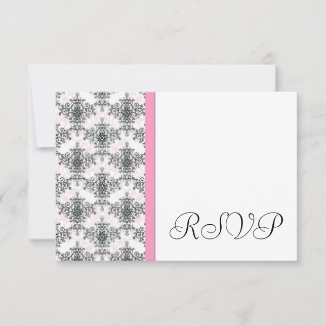Cartes de réponse Mariage damassé RSVP Black Blanc (Devant)