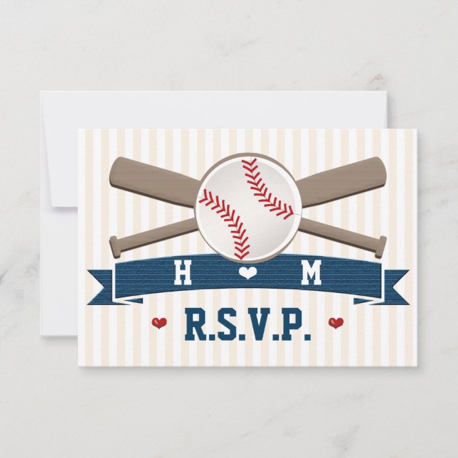 CARTES DE RÉPONSE MARIAGE DE BASEBALL MONOGRAMMÉES (Devant)