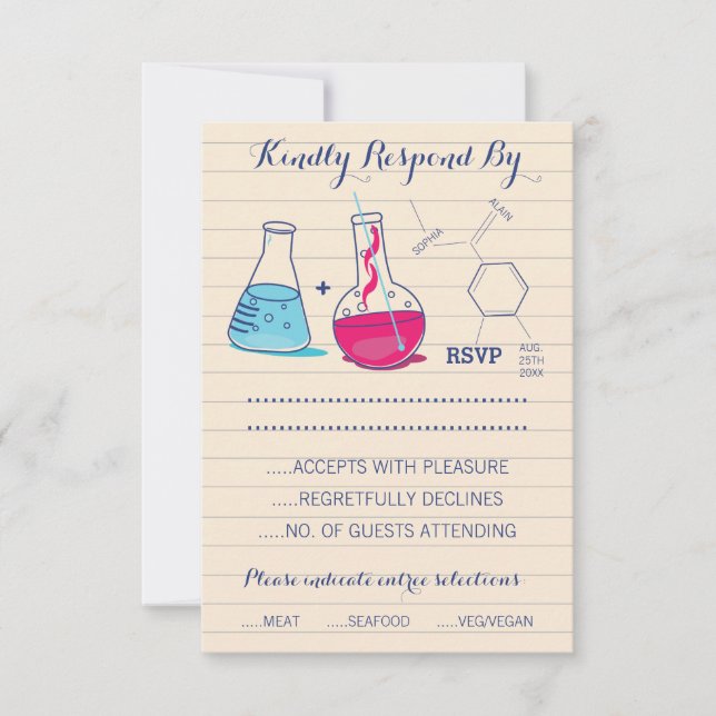 Cartes de réponse Mariage de chimie rose et bleu (Devant)