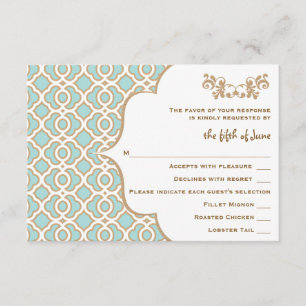 Cartes de réponse Mariage Eggshell Blue Gold Maroc