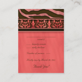 Cartes de réponse Mariage élégant Zebra Damask CB