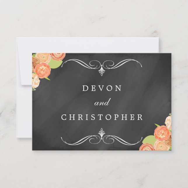 Cartes de réponse Mariage en cascade Floral Chalkb (Devant)