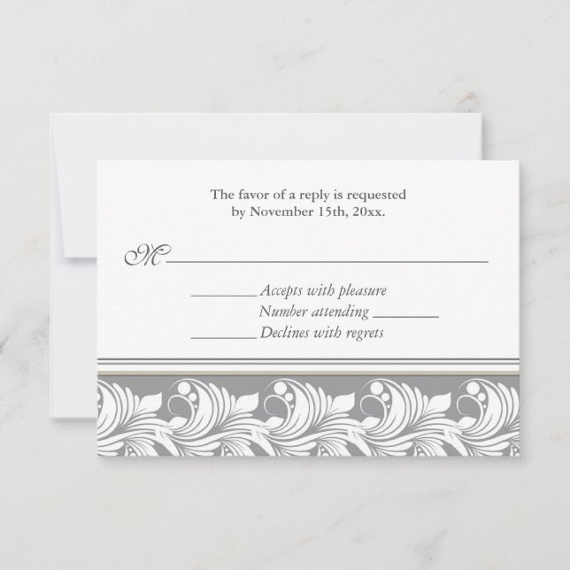 Cartes de réponse Mariage gris et beige (Devant)