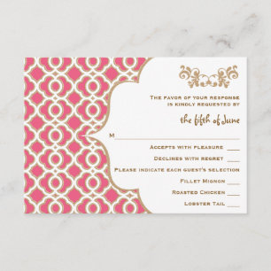 Cartes de réponse Mariage marocaine rose et or cha