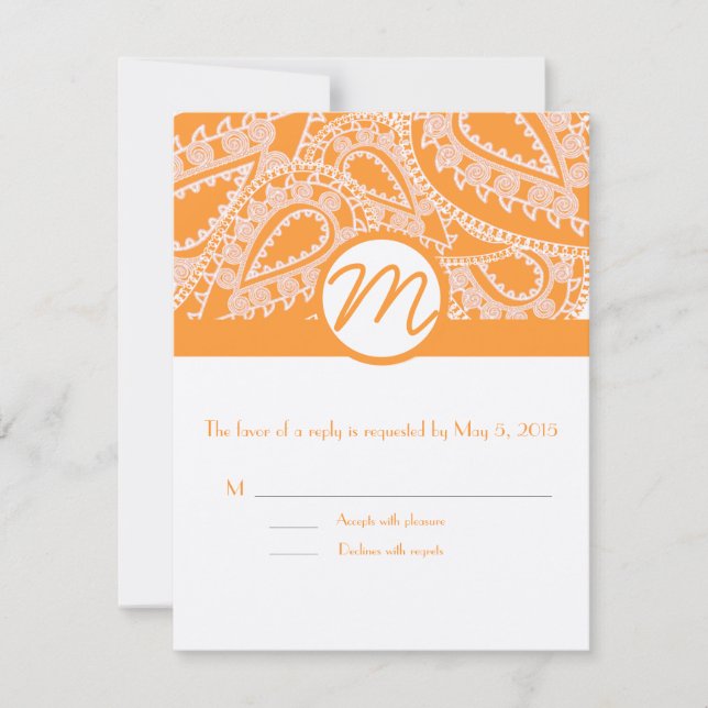 Cartes de réponse Mariage Orange Paisley (Devant)