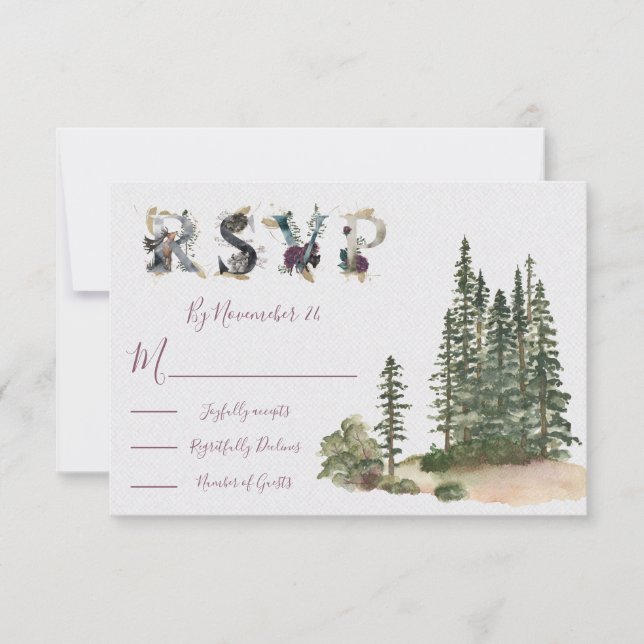 Cartes de réponse Mariage Watercolor Woodland RSVP (Devant)