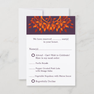 Cartes de réponse plum orange feuilles d'automne c
