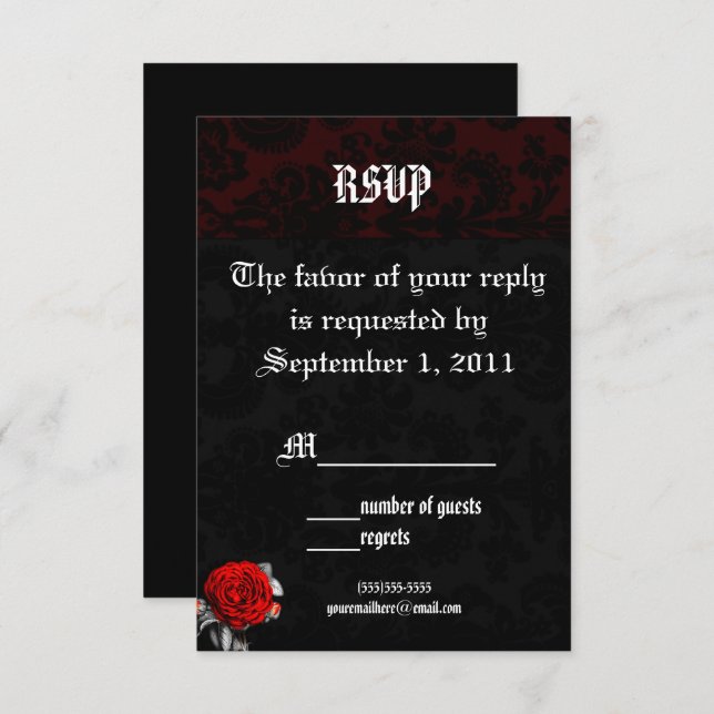 Cartes de réponse pour invitations de mariage goth (Devant / Derrière)