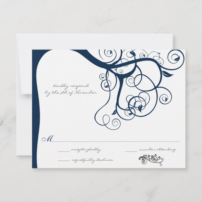 Cartes de réponse pour invitations de mariage Navy (Devant)