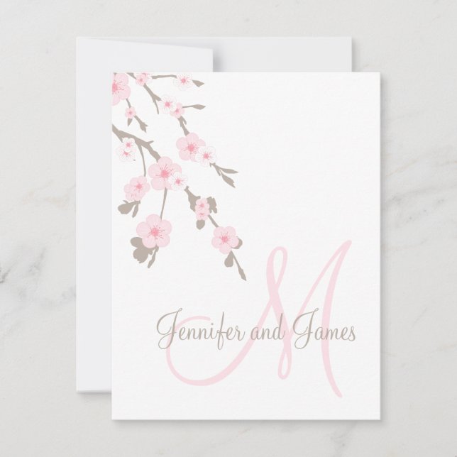 Cartes de réponse pour mariage aux fleurs de ceris (Devant)