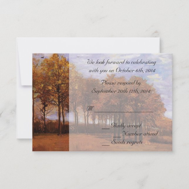 Cartes de réponse pour mariage d'automne.  Paysage (Devant)