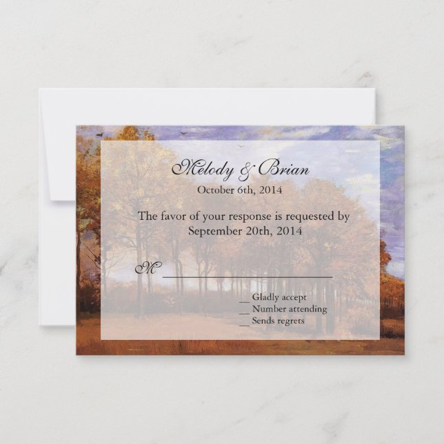 Cartes de réponse pour mariage d'automne.  Paysage (Devant)