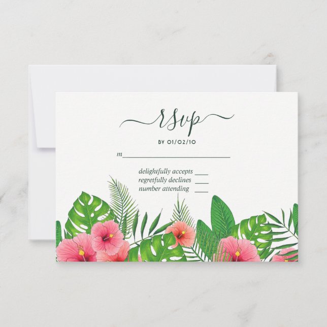 Cartes de réponse pour mariage de plage aux feuill (Devant)
