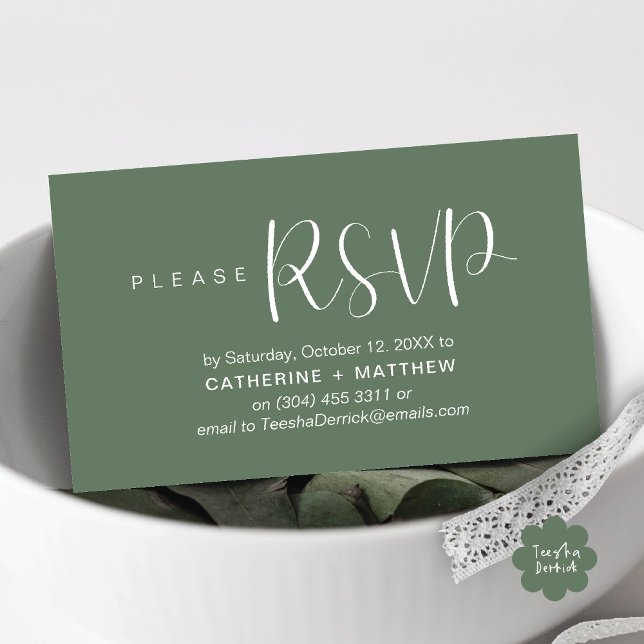 Cartes de Réponse pour Mariage Moderne Relance RSV (Modern Wedding Celebration Invites RSVP Reminder Enclosed Card in Rustic Sage Green)