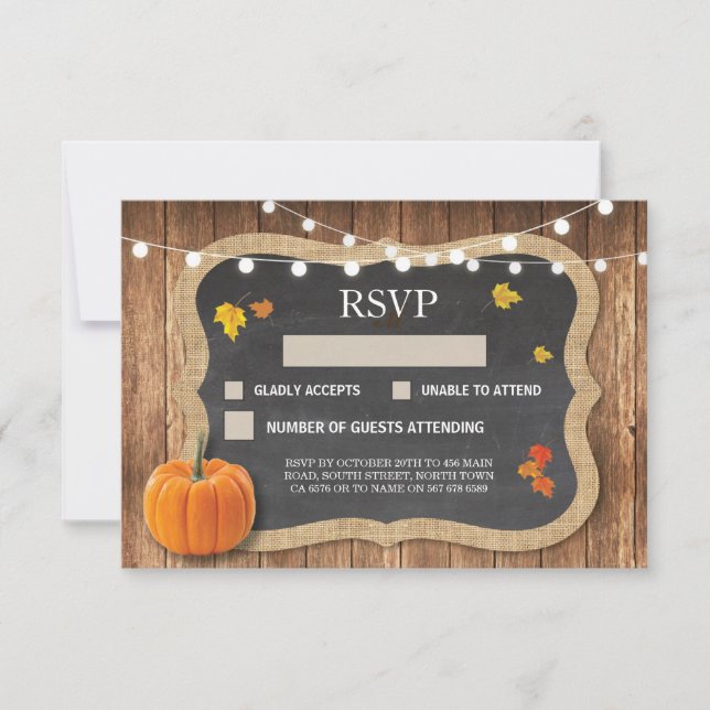 Cartes de réponse pour mariage rustique avec craie (Devant)