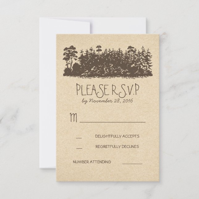 Cartes de réponse pour mariage rustique en forêt (Devant)