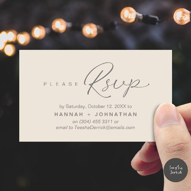 Cartes de réponse pour rappel de RSVP pour invitat (Modern Romantic Wedding Invitation Invites RSVP Reminder Card Cream Grey)