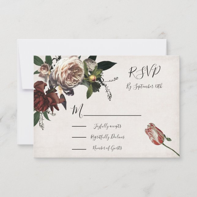 Cartes de réponse Rembrandt Floral Mariage RSVP (Devant)