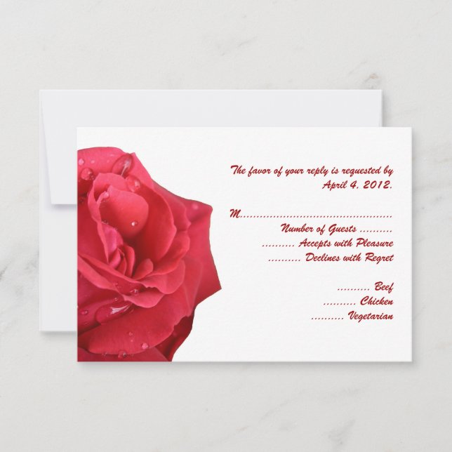 Cartes de réponse Rose Rouge brillant avec options (Devant)