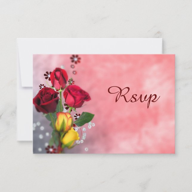 Cartes de réponse Roses Rouges & Jaunes Chic (Devant)