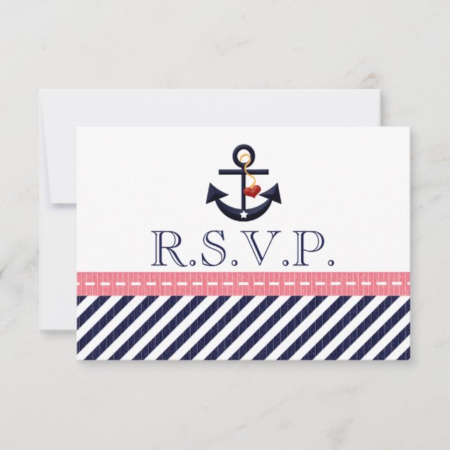 Cartes de réponse RSVP Ancre Nautique de la Marine (Devant)