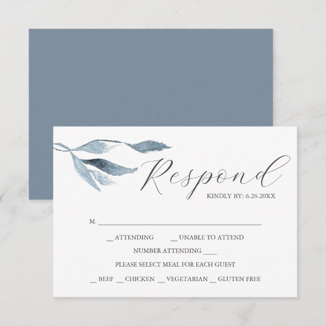 Cartes de réponse RSVP avec choix de repas et aqua (Devant / Derrière)