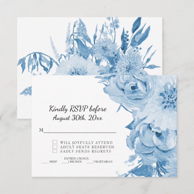 Cartes de réponse RSVP bleu clair et blanc à motif (Devant / Derrière)