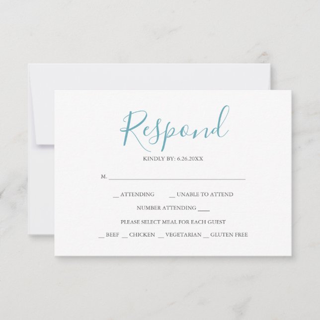 Cartes de réponse RSVP bleu turquoise (Devant)