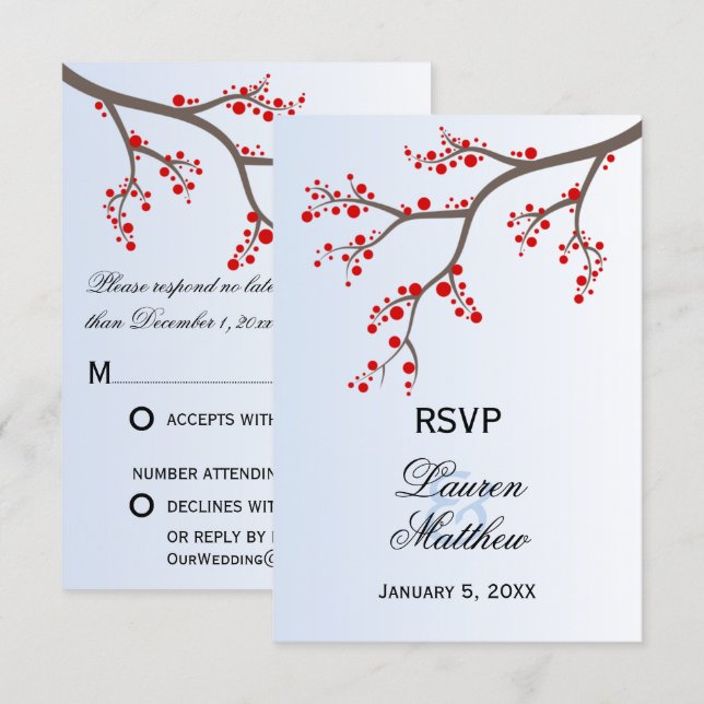 Cartes de réponse RSVP Branche de baie d'hiver (Devant / Derrière)