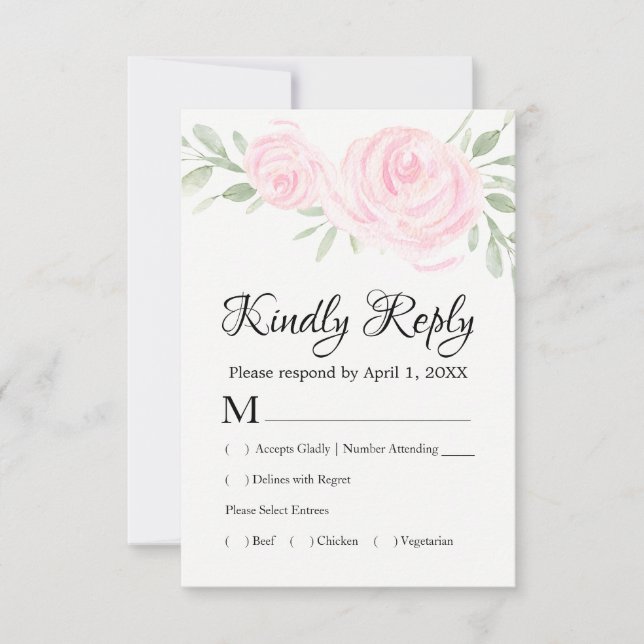 Cartes de réponse RSVP couleur Aquarelle Roses Ros (Devant)