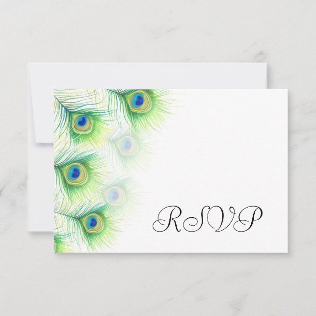 Cartes de réponse RSVP de mariage à plumes de paon (Devant)