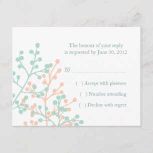 Cartes de réponse RSVP de mariage de Mint Green et