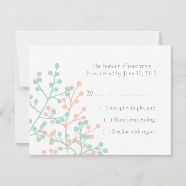 Cartes de réponse RSVP de mariage de Mint Green et (Devant)