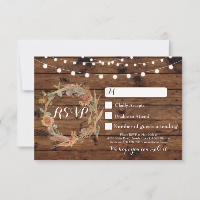 Cartes de réponse RSVP de mariage en bois d'automn (Devant)