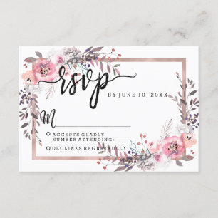 Cartes de réponse RSVP de mariage encadrées de ros