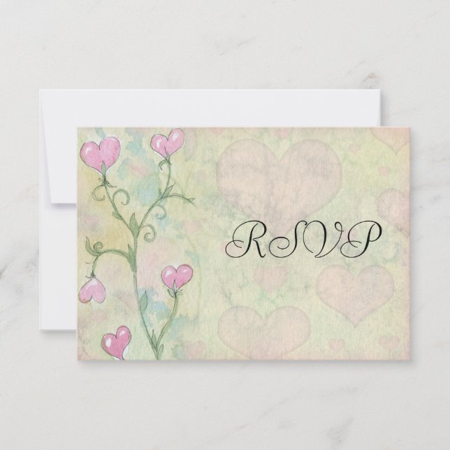 Cartes de réponse RSVP de mariage floral rose Hear (Devant)