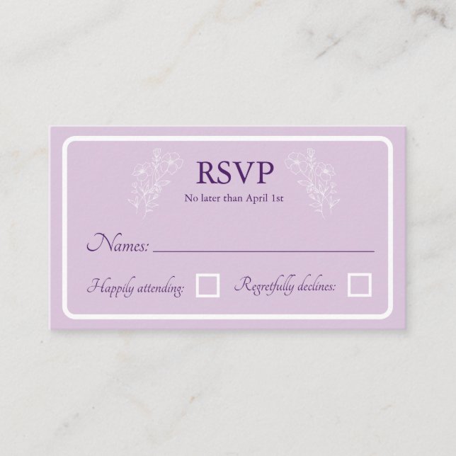 Cartes de réponse RSVP de mariage floral simple (Devant)