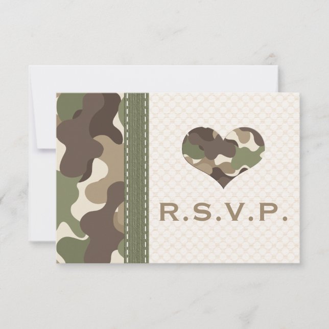 Cartes de réponse RSVP du coeur Camo Camouflage (Devant)