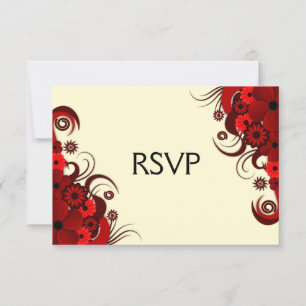 Cartes de réponse RSVP élégantes florales rouges e