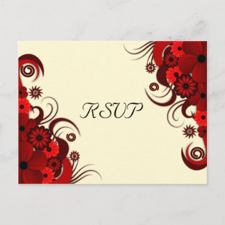 Cartes de réponse RSVP élégantes florales rouges e