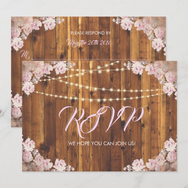Cartes de réponse RSVP en bois avec guirlande flor (Devant / Derrière)