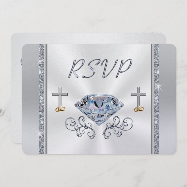 Cartes de réponse RSVP en diamant chrétien personn (Devant / Derrière)