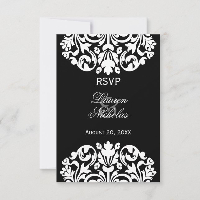 Cartes de réponse RSVP en noir et blanc (Devant)