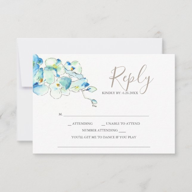 Cartes de réponse RSVP Fleur d'orchidée à l'aquare (Devant)