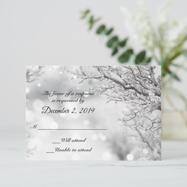 Cartes de réponse RSVP Hiver avec neige et glace s (Debout devant)