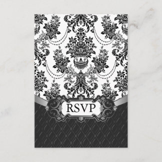 Cartes de réponse RSVP Mariage damassé en noir et