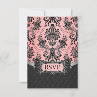 Cartes de réponse RSVP Mariage damassé rose